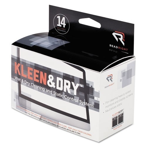 Read Right Two Step ScreenKleen Cleaning Wipes, Unscented, 14/Box, 2 Boxes/Pack