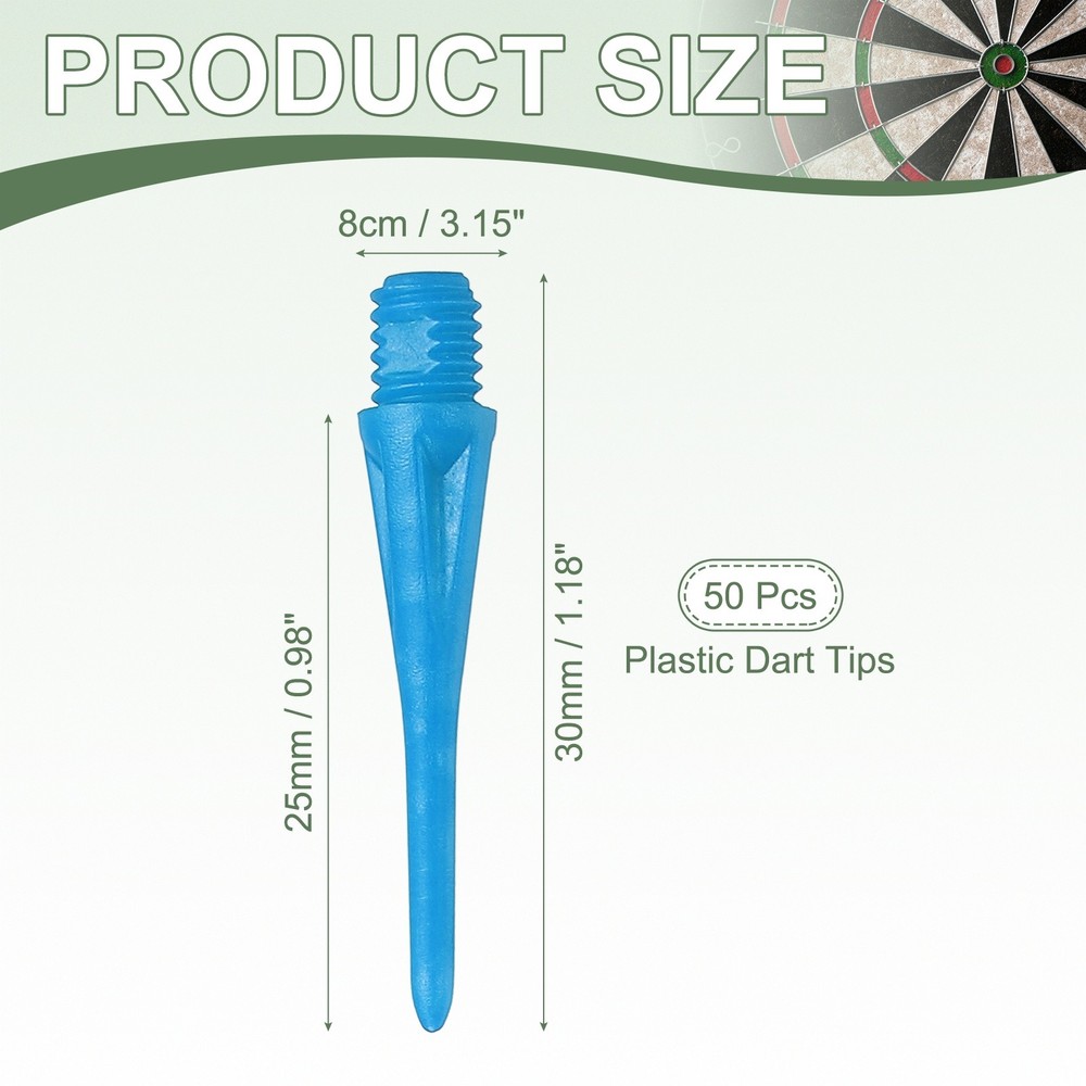 Plastic Dart Tips, 2BA Thread Soft Tip Dart Accessories 50 Pack & Blue