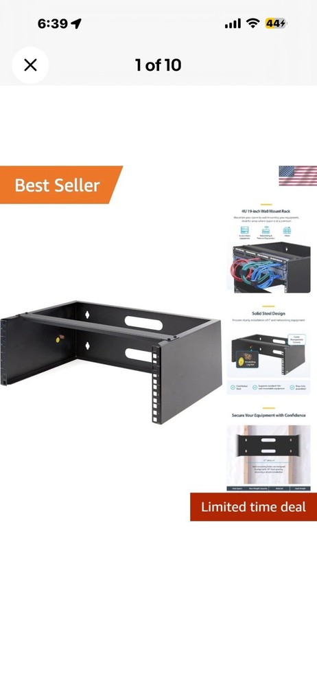 4U Wall Mount Rack - Cold-Rolled Steel, 44lbs Capacity, Cable Managed