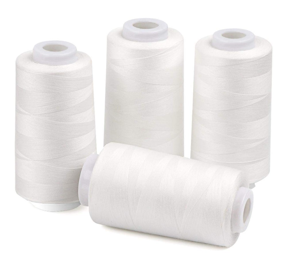 4 x 3000 Yards Serger Thread Spools White Polyester Sewing Thread Overlock Cone