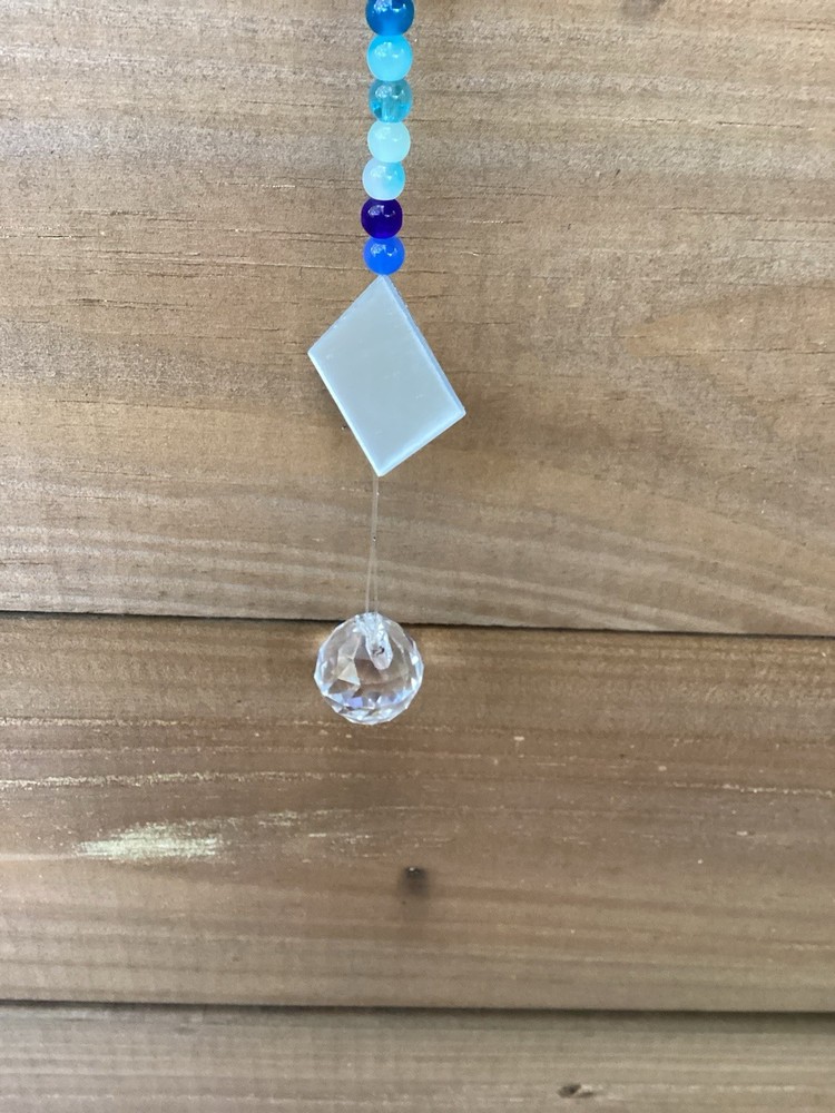 Handmade Beaded Mirrored Dangle. Blue Tones With Mirrors.