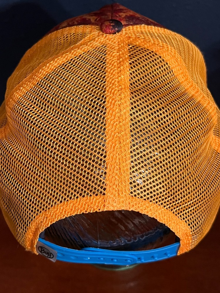 Buff Flame Forest Blue and Orange Cap Running Trucker Hat Adjustable OSFA