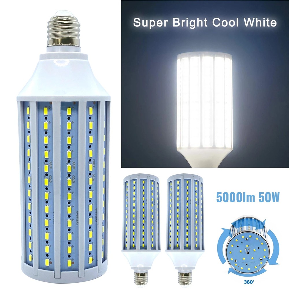 3pcs LED Corn Light Bulb 5000lm 50W 300W Eq. 6000K White Cool Daylight E26 Base