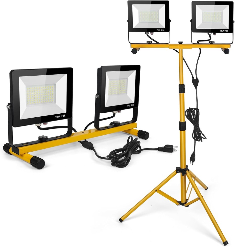 LED Work Lights with Stand, 21000 Lumen, 2-Head Adjustable Work Light