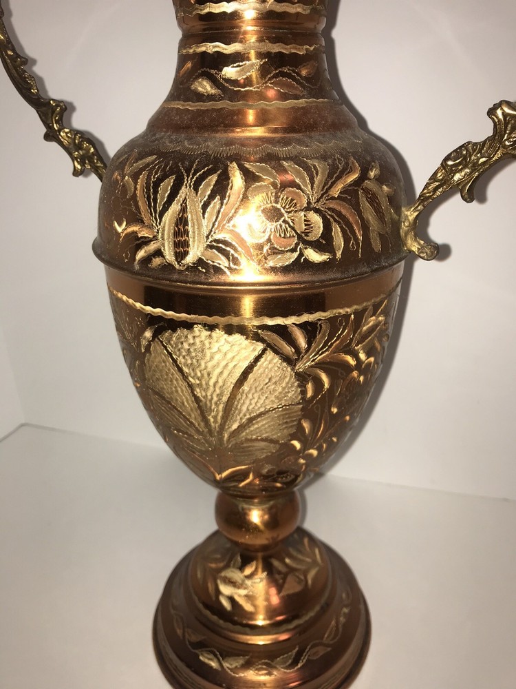Vintage Copper/Brass 2 Handled Footed Victorian Design Vase