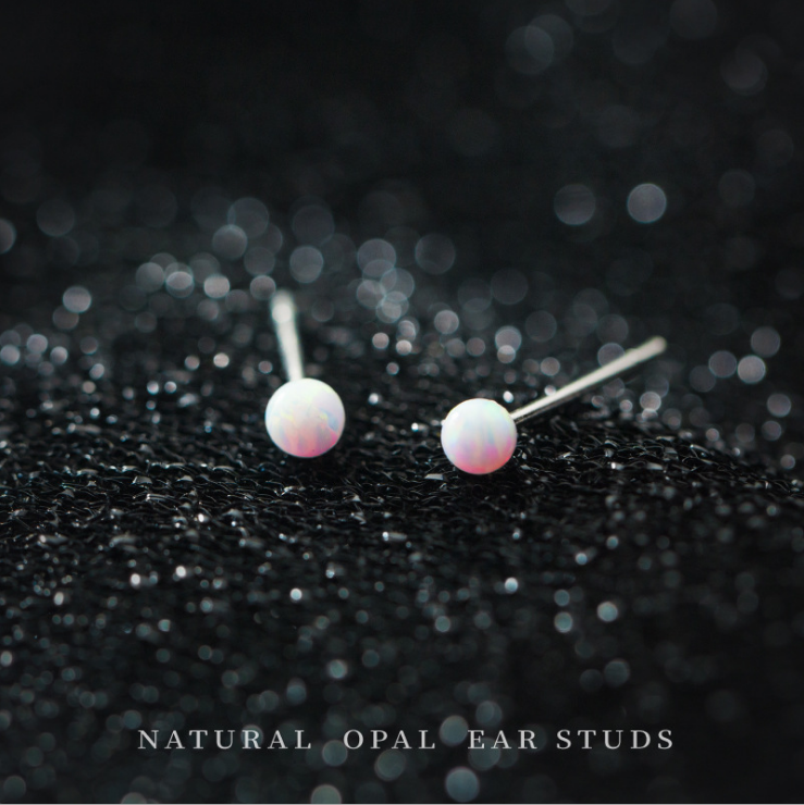 S925 Sterling Silver Tiny Round White Opal Solitaire Stud Post Earrings 3mm A36