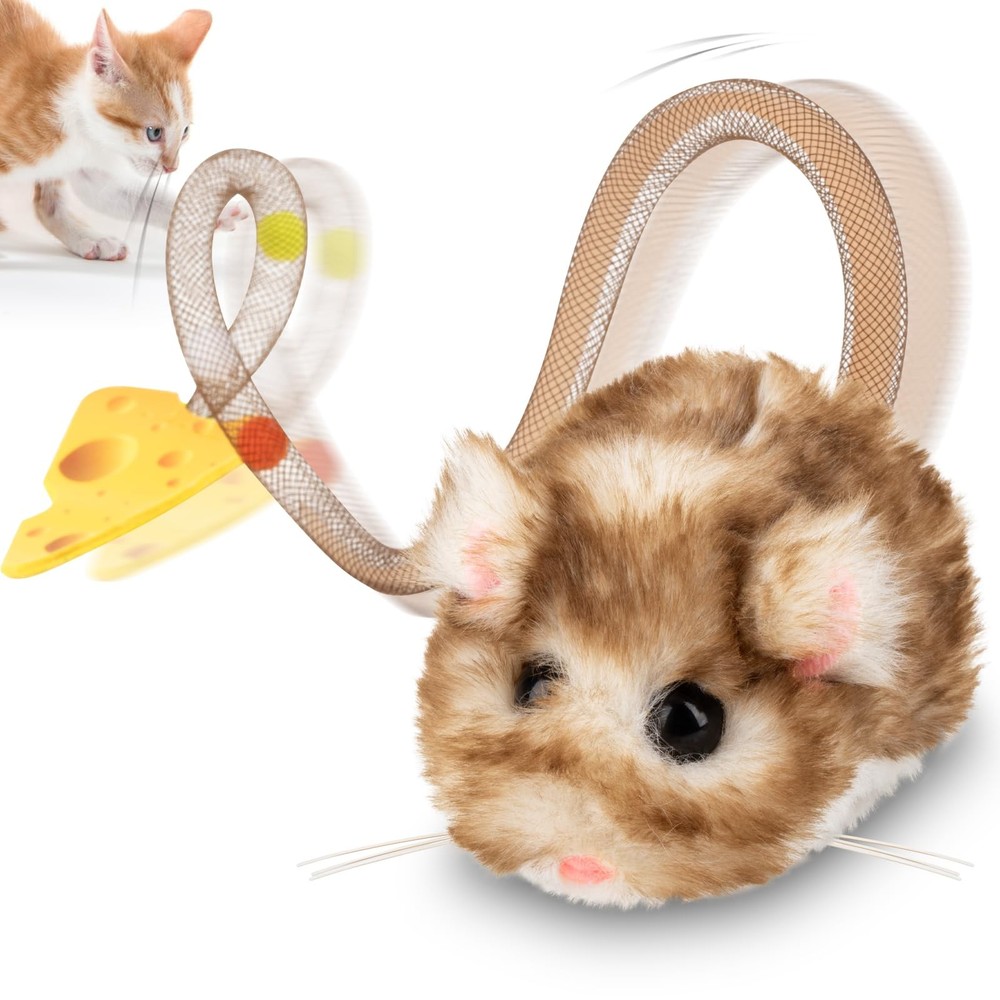 Migipaws Interactive MigiMouse Cat Toy 360° Rolling & Spin with Mesh Brown