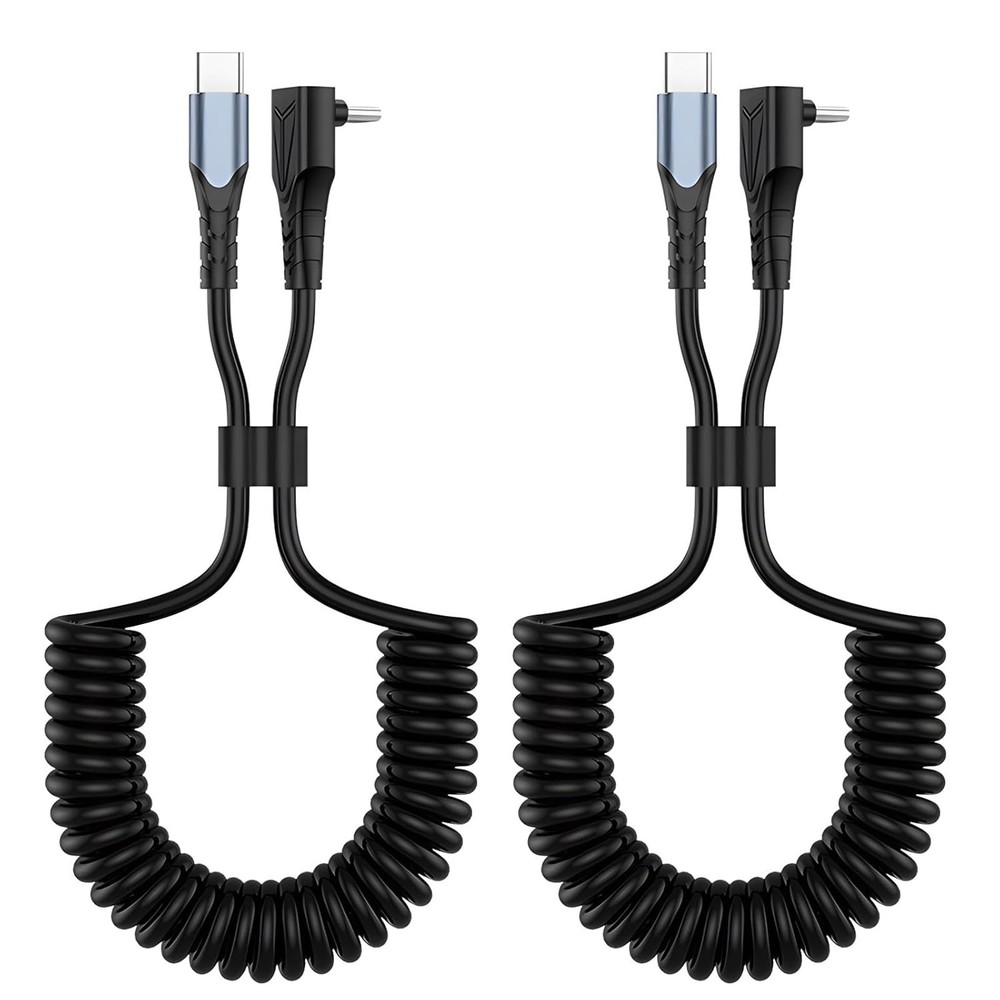 2 Pack Coiled USB C to C Cable - 90 Degree Right Angle Type C, 60W Fast...