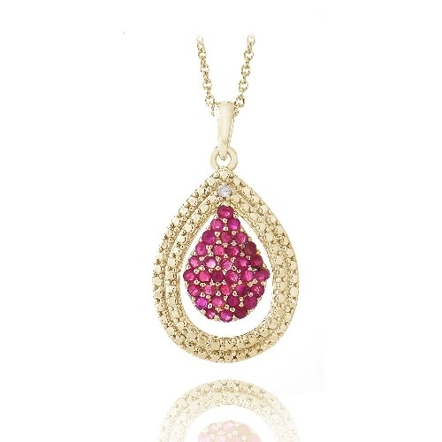 Gold Plated Two-Tone Lab Created Ruby Teardrop Pendant Necklace, 18"