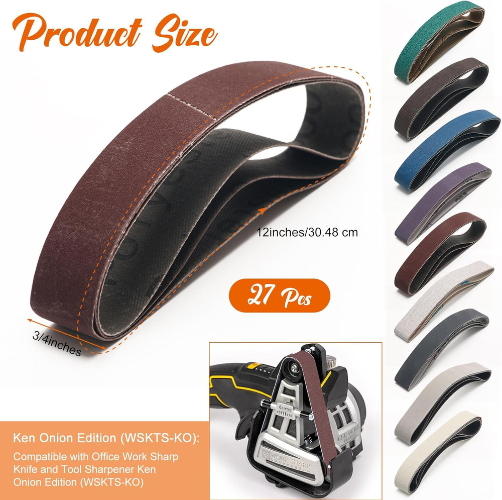 27Pcs 3/4" X 12" Replacement Knife Sharpener Sanding Belt Kit for Work Sharp ...