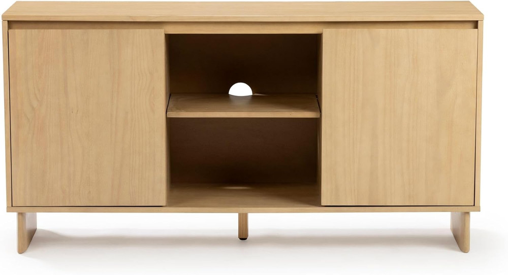 59" Modern Pine Sideboard Buffet Cabinet with Doors & Shelf
