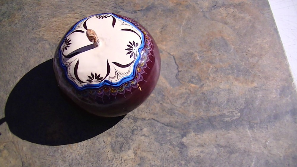 Hand Painted Gourd 5" Wide x 3"Tall Origin unknown Some Damage