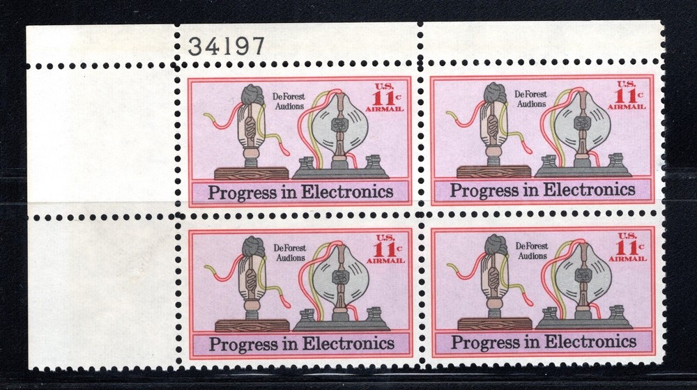 US Stamp Scott #C86, 11c, Air Mail, Progress in Electronics, Plate Block, MNH