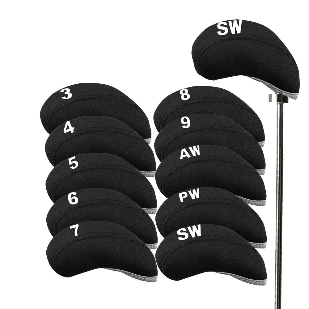 10pcs Golf Iron Head Covers Set with Putter Protector Durable Lightweight Black