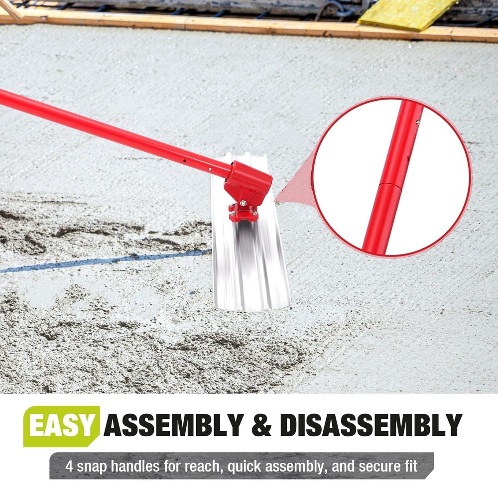 46"x8" Bull Float Magnesium Concrete Float Tool w/ 4 Extendable Handle Round End