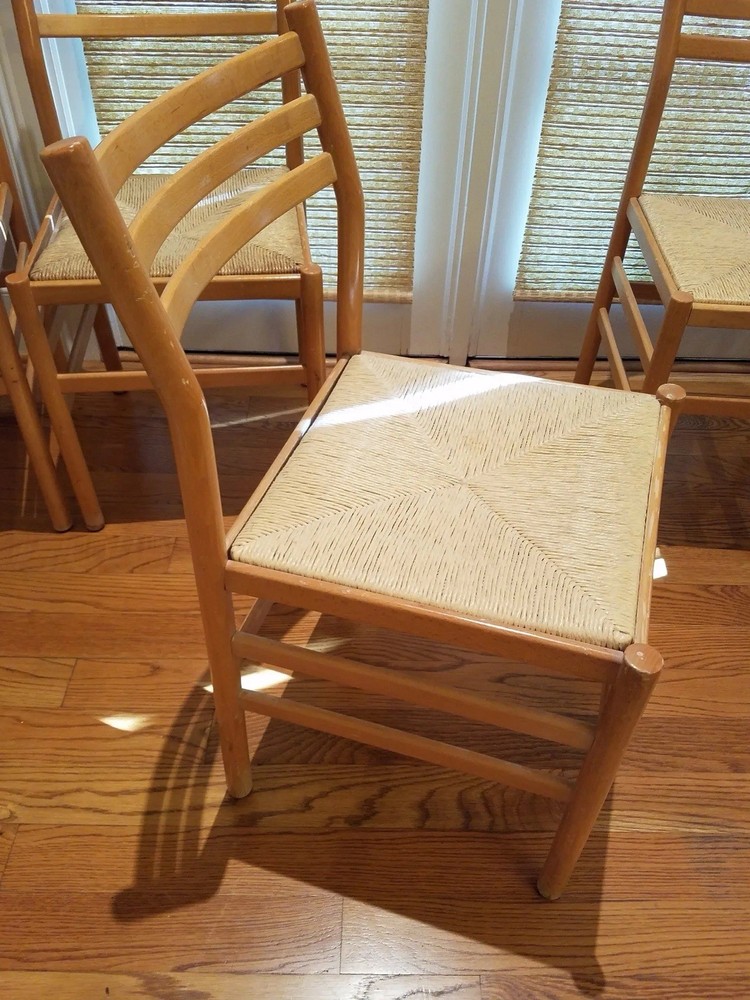 5 Mid Century Maple Chairs With Woven Rush Seats