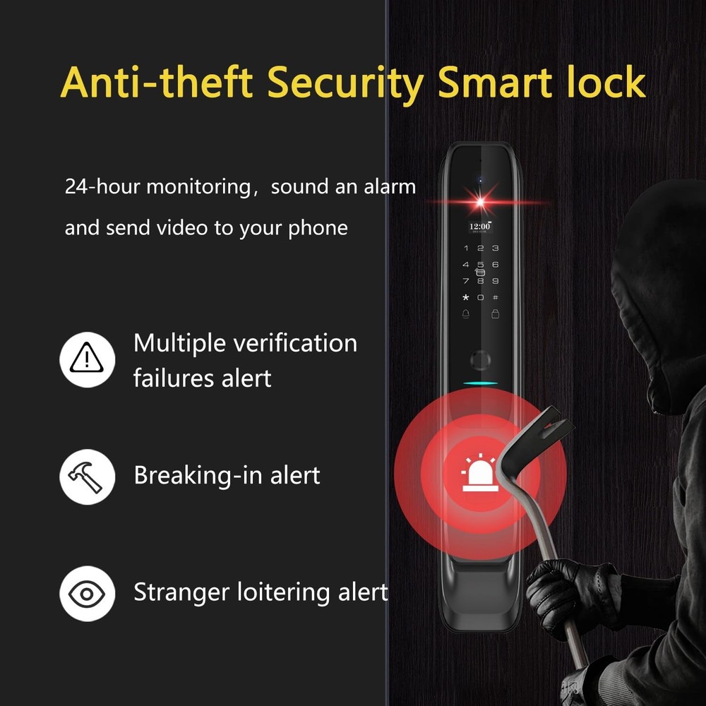 3D Face Recognition Smart Lock with Camera - Palm Vein & Fingerprint Keypad D...