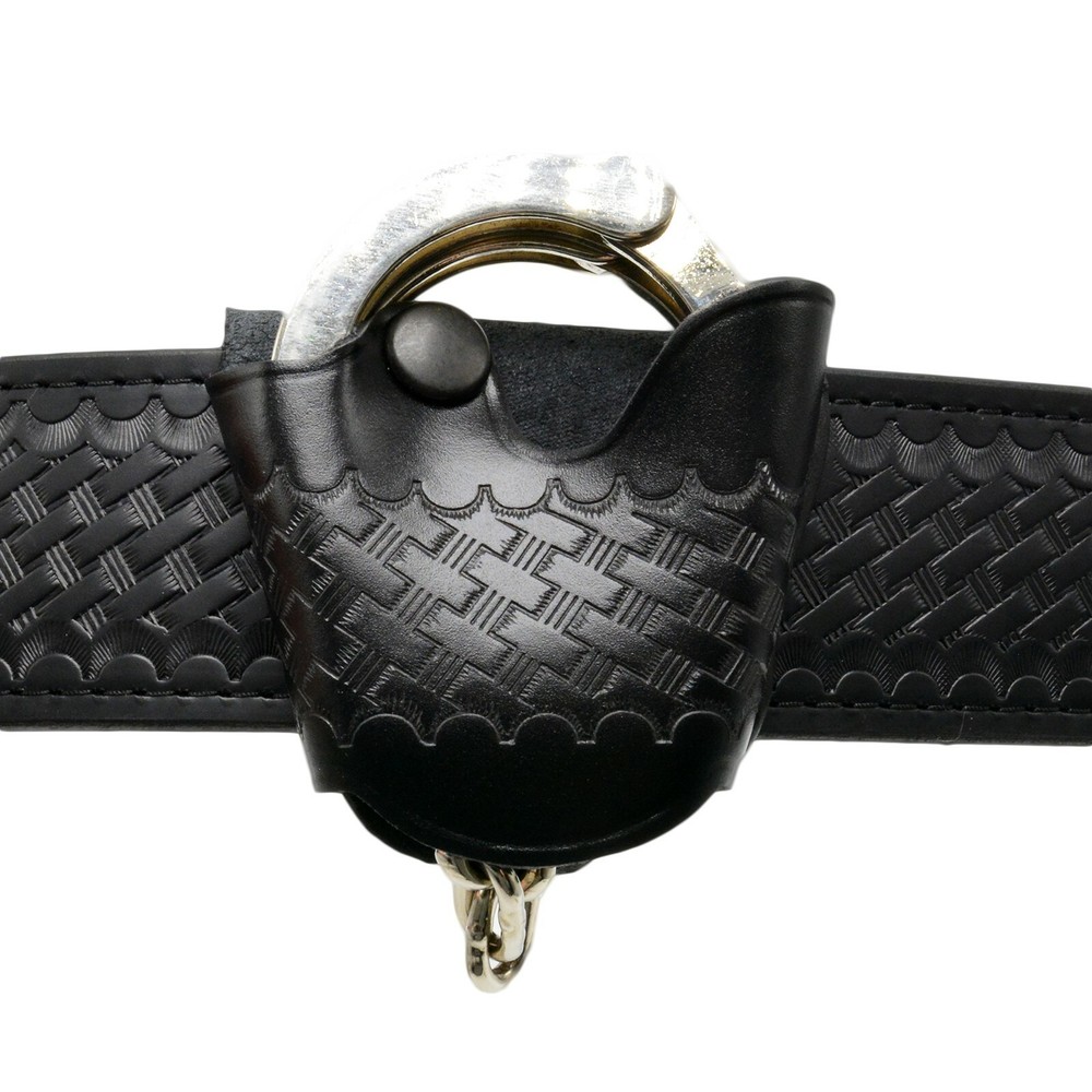 Perfect Fit Basketweave Quick Release ASP Handcuff Case Pouch Large Black Snap