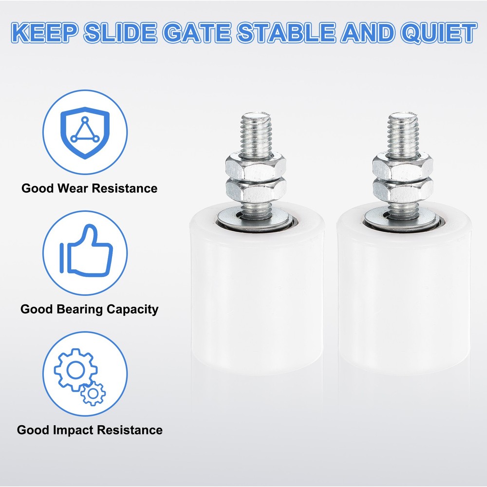 4Pcs Slide Gate Guide Roller 1.7" Nylon Sliding Gate Support Assembly, White