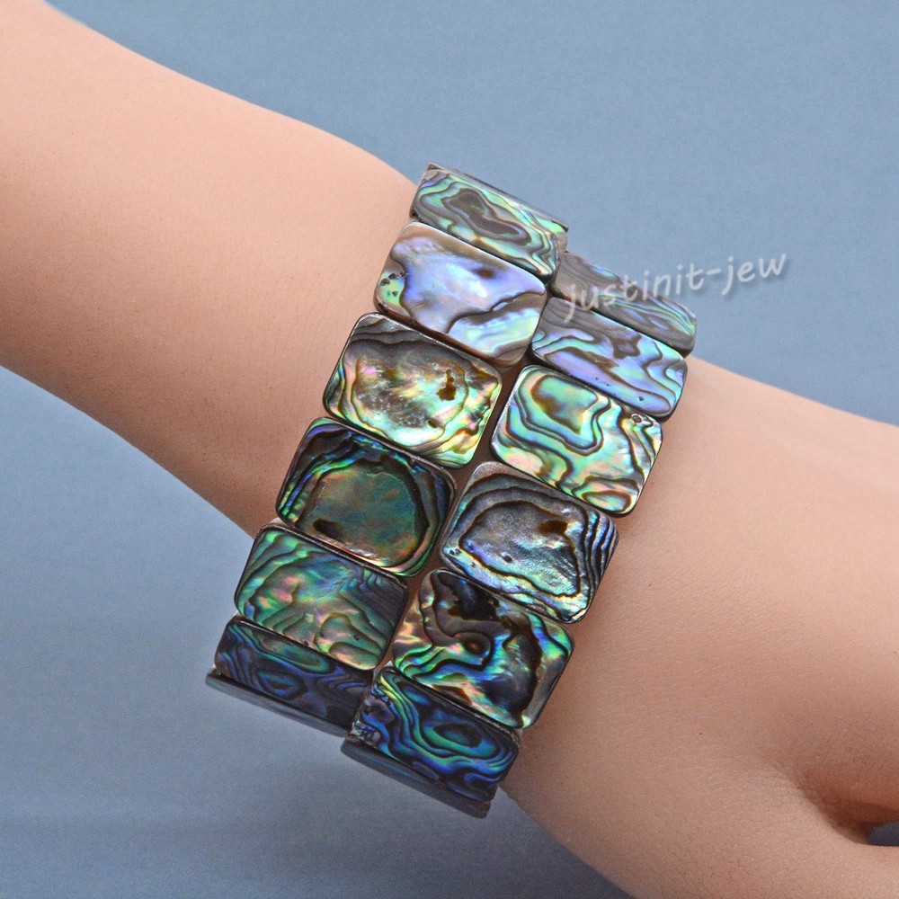 Abalone Shell Rectangle Bangle Bracelet Ocean-Inspired Jewelry Gift 7 inch
