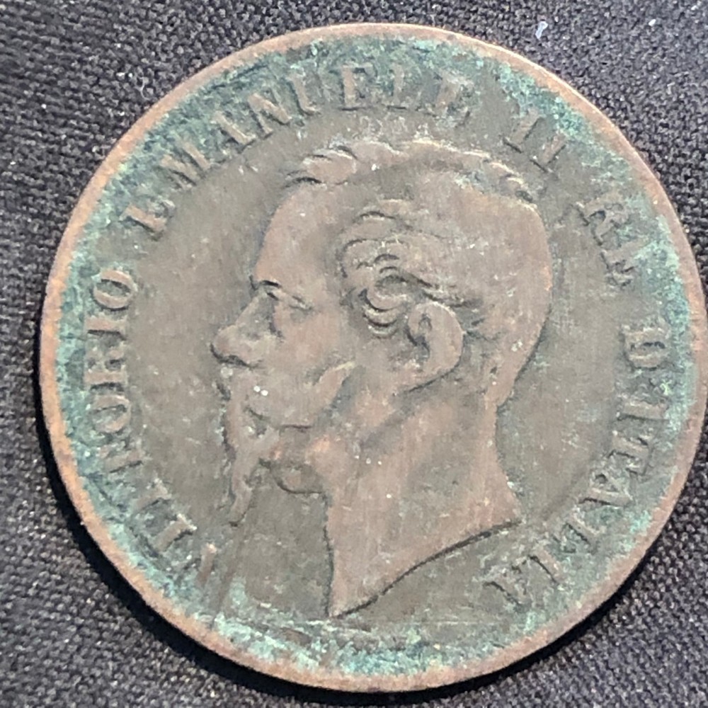 1861-M Italy 5 Centesimi Copper Coin - VF (Very Fine) condition