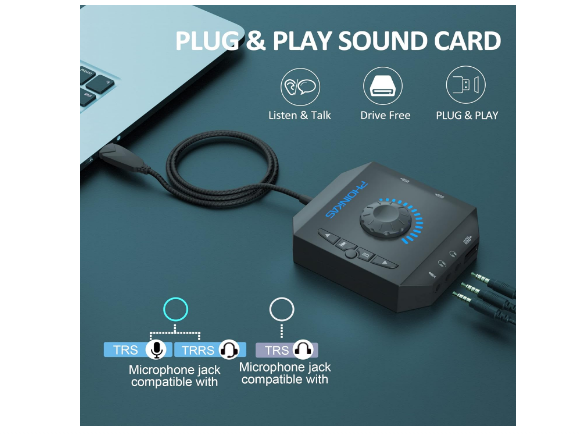 External Sound Card, PHOINIKAS USB Audio Adapter for PC Windows, Mac, Linux, Lap