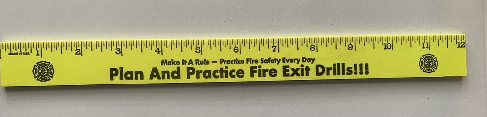 1990s Fire Department Plan and Practice Fire Exit Drills Neon Measurement Ruler