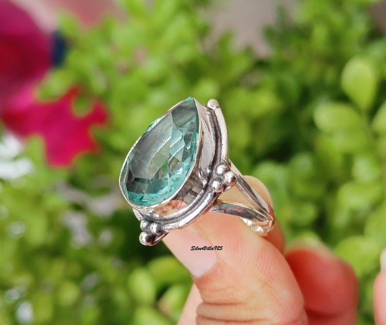 Aquamarine Solid 925 Sterling Silver Beautiful Statement Ring, All Size M1814