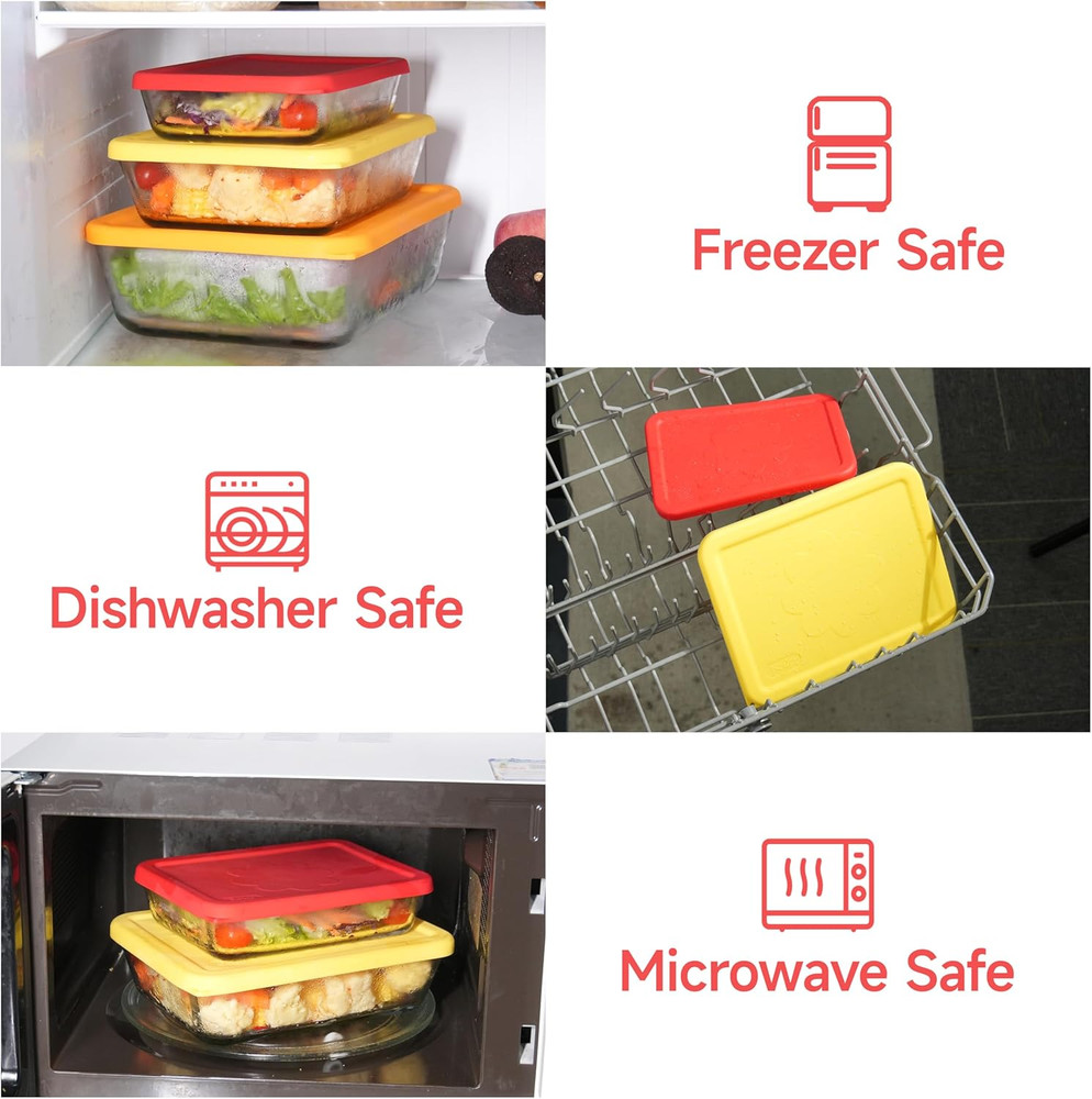 11 Cup Rectangle Silicone Storage Cover Lids Replacement for Anchor Hocking Glas