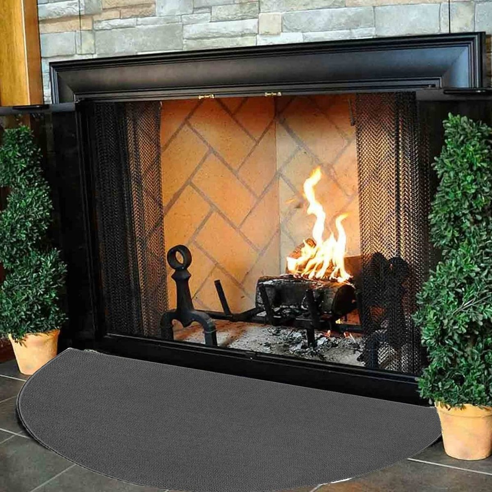 63″x37″ Extra Large Half Round Fireproof Fireplace Mat Hearth 63"x37", Black