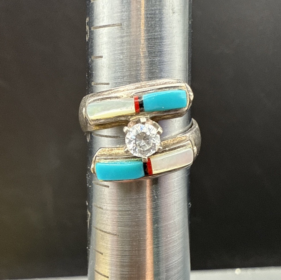 Unique Zuni Sterling Silver With Clear Stone Engagement Ring Size 6 SS729