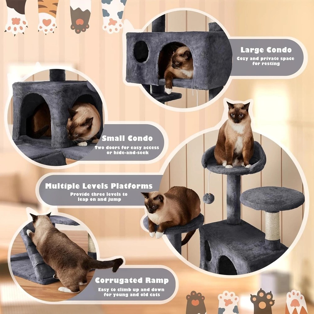 Durable 54in Cat Tree with Replaceable Balls and Spacious Hideaways for Felines