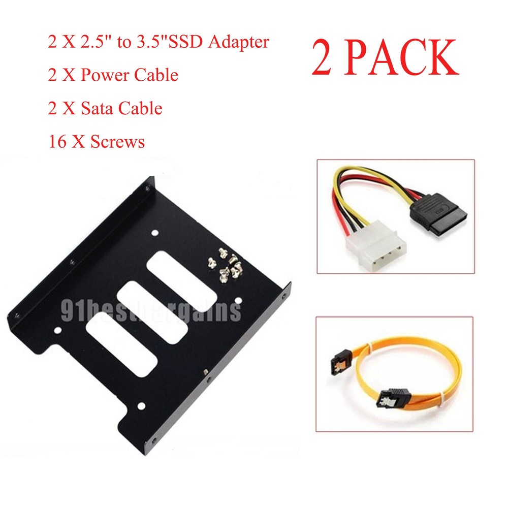 2PCS 2.5" SSD HDD to 3.5" Mounting Adapter Bracket Tray Dock Tray+Cable for PC