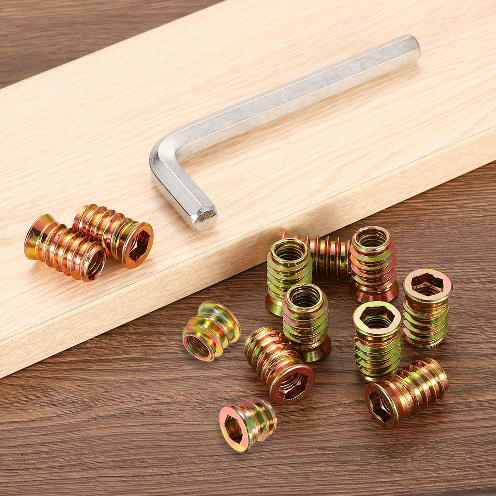50 Pcs Threaded Insert for Wood, 1/4" - 20 Threaded Studs 10mm Length, Gold