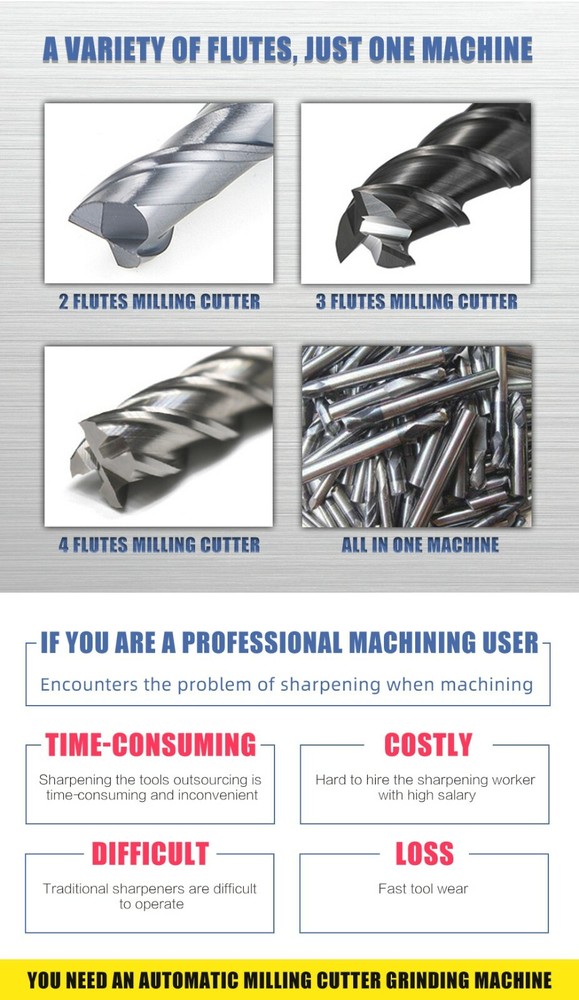 US Stock End Mill Sharpener 2-12mm Cutting Tools Grinder Multiple Flutes Cutter