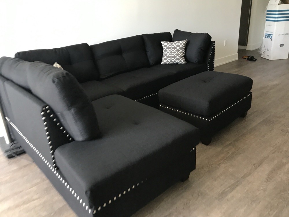 New Black Nailhead Sectional Couch