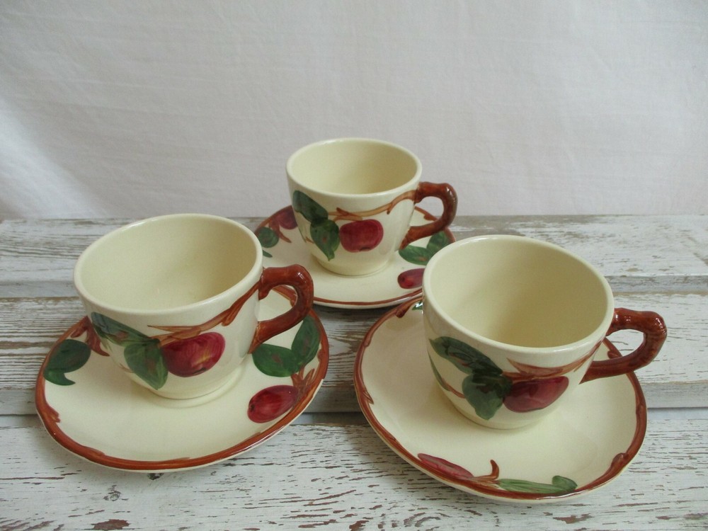 (3) Franciscan USA Cups And Saucers Apple Pattern