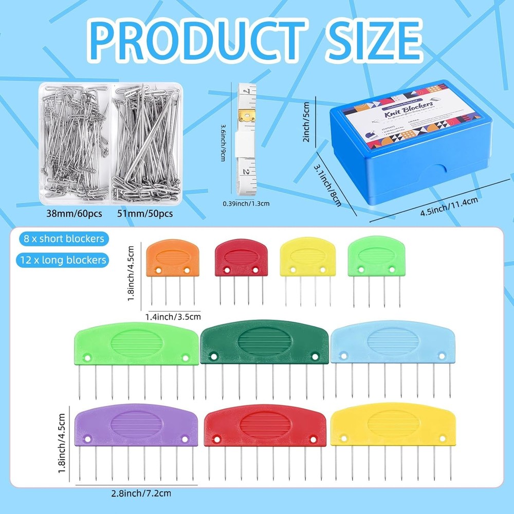 130 Pcs Knit Blockers and Combs for Blocking - Rainbow Knitting Blocking Comb...