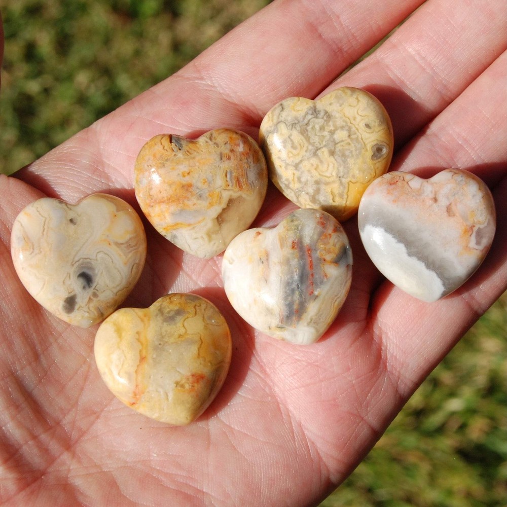 ONE 1" Crazy Lace Agate Crystal Heart