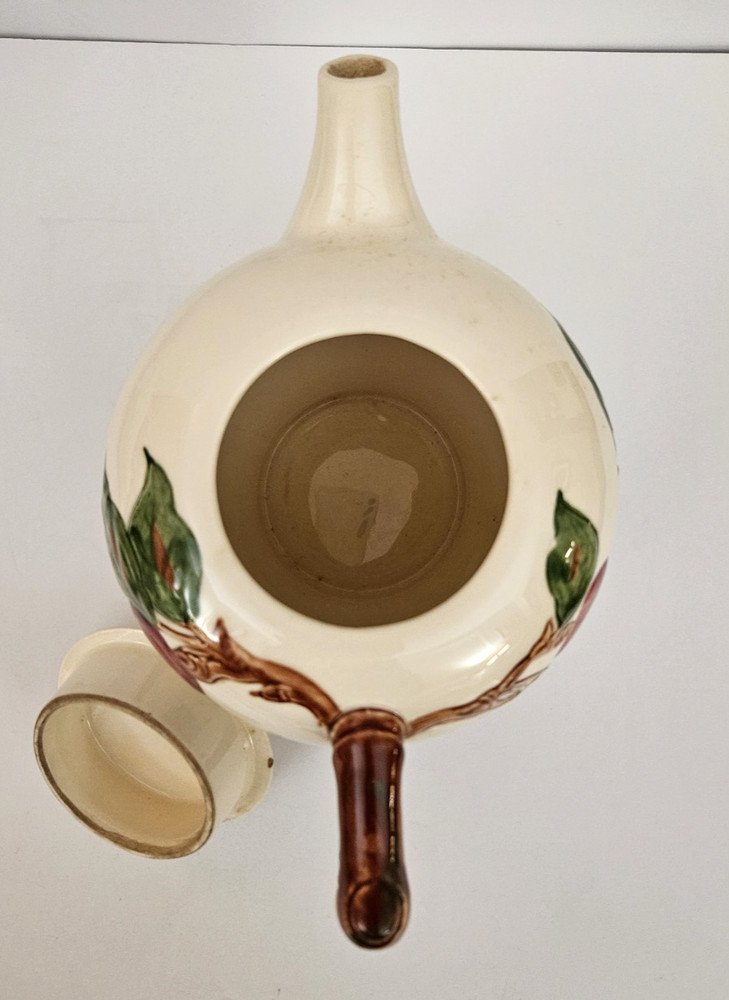 1940s Hand Decorated Franciscan Ceramics "Apple" Pattern Teapot with Lid