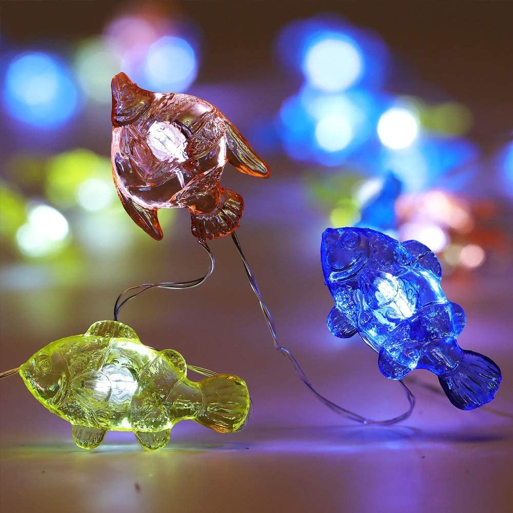 18.7Ft 40LED Tropical Fish String Light Cool White with Remote Control and Timer