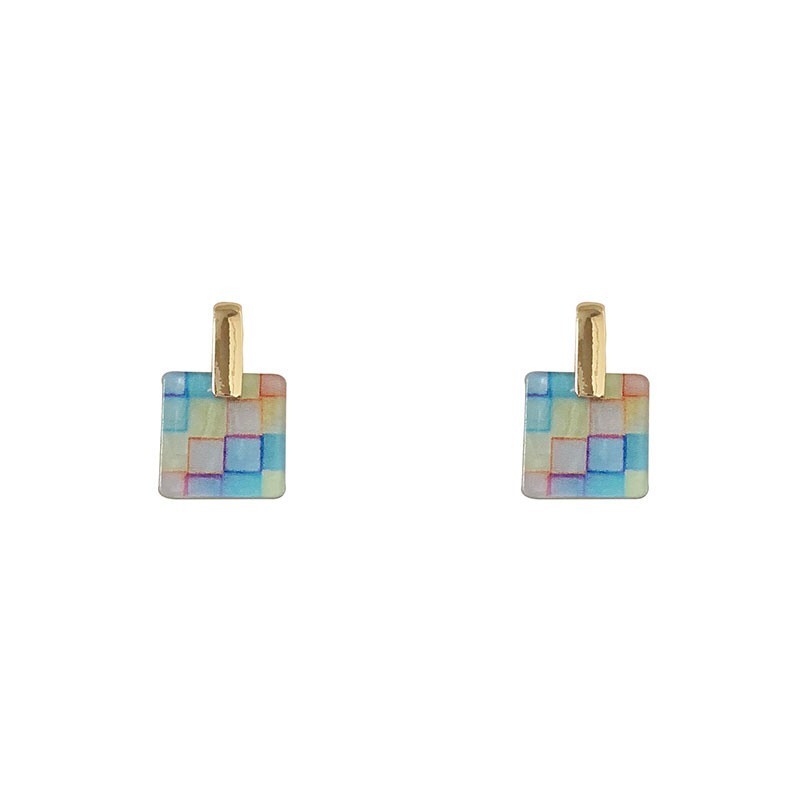 Square Multicolored Pendant Necklace Earring Set Multicolored Gold based