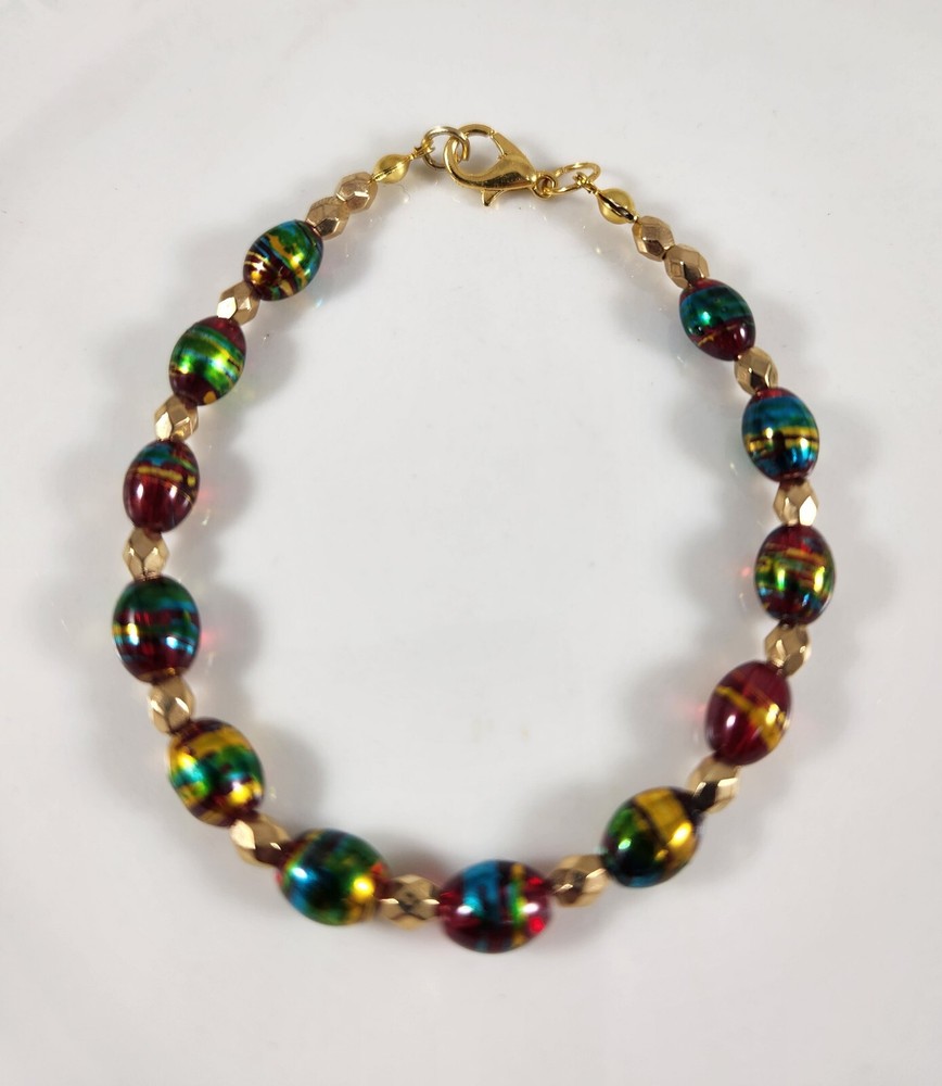 Red Glass Bead Bracelet Handmade