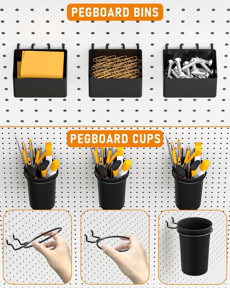 30PCS Peg Board Organizer Accessories Kit, Pegboard Hooks Assortment with Bin...