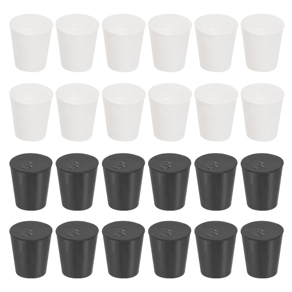 24 Pcs Solid Rubber Stopper Size 3#-23mm x 17mm - 26mm Long, Black/White