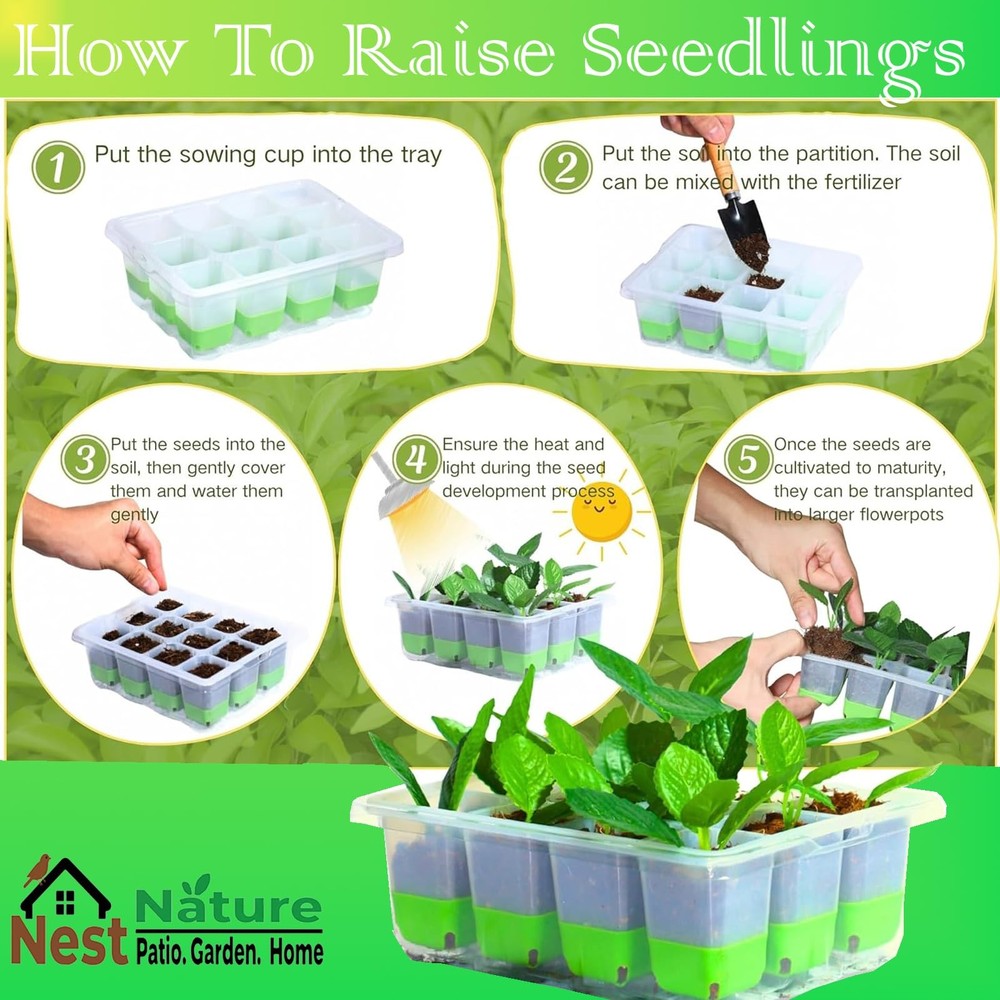 5-Pack Reusable Silicone Seed Starter Kit,Reusable 60Cell Seed Starter Trays ...