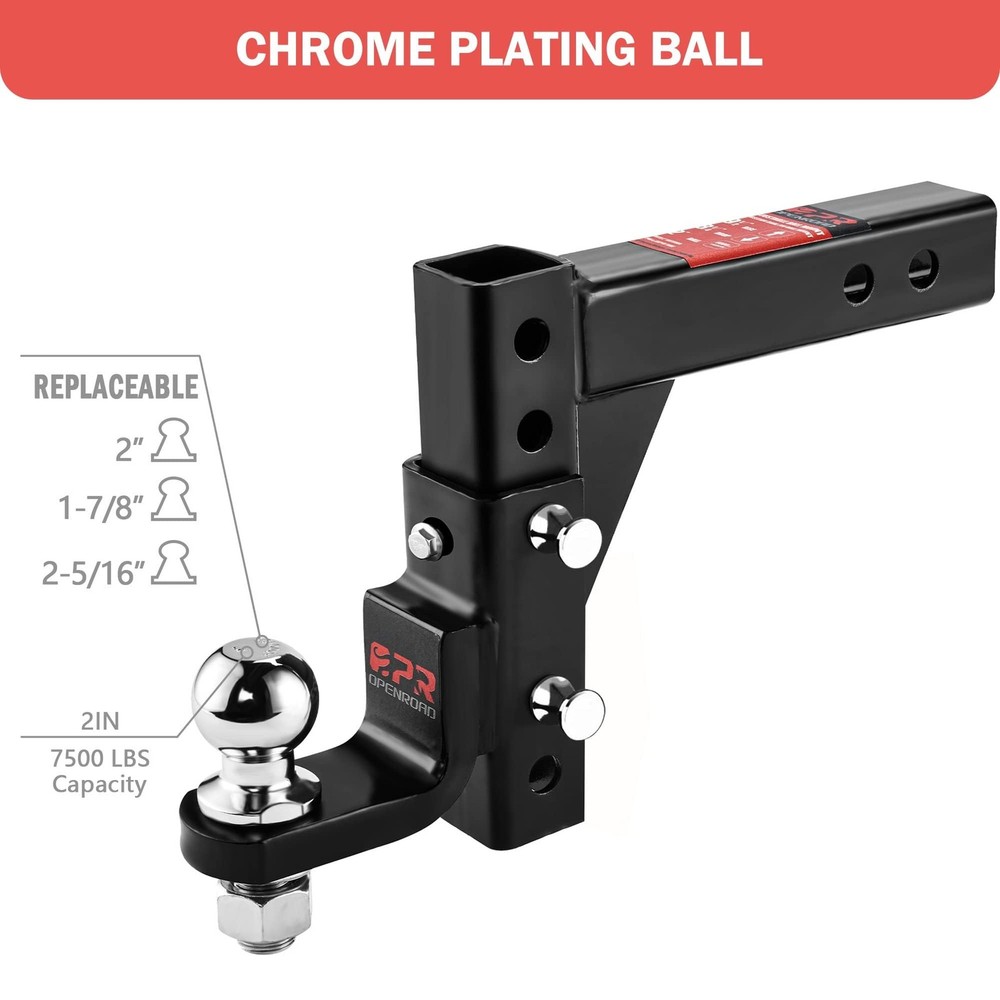 OPENROAD Adjustable Trailer Hitch Ball Mount - 1, Silver