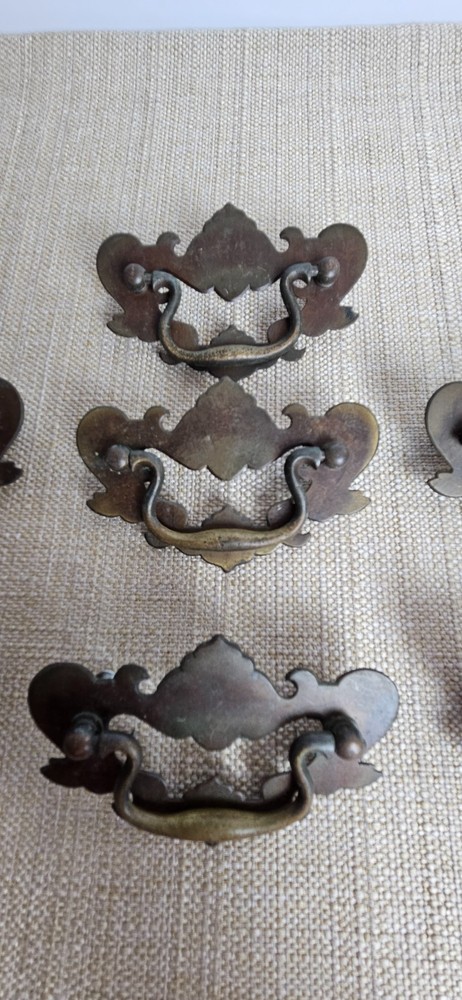 Vintage Chippendale Batwing Drawer Pulls Set 11 Brass 2 Sizes