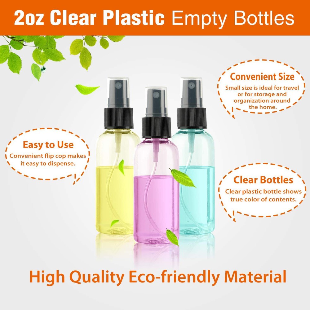 30 Pack 2 oz Fine Mist Mini Clear Spray Bottles with Pump Spray Cap