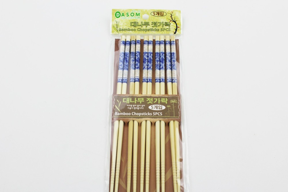 5 Pairs Bamboo Chopsticks Japanese Style Blue Flower Pattern Chopsticks